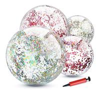 TUPARKA 4 Pack Glitter Ballon de Plage Gonflable Confetti Plage Balles en Vrac pour Summer Beach Party Favor Piscine Jouets avec gonfleur