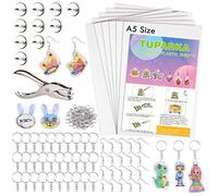 TUPARKA Kit de Feuille de Plastique rétractable 81 pièces, Comprend 20 Feuilles de Papier d'art thermorétractable Vierges, perforatrice, 30 Porte-clés, 20 Crochets d'oreille et 10 Broches