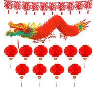 TUPARKA Lot de 12 décorations du Nouvel An chinois : guirlande de dragons, lanternes en papier rouge, guirlande à suspendre pour le Nouvel An lunaire chinois
