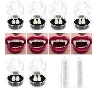 TUPARKA Lot de 6 paires de dents de vampire avec adhésif - Accessoire de cosplay - Accessoire de déguisement pour fête d'horreur - Décoration de fête d'Halloween