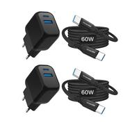 Tupneuf Chargeur USB C Rapide Samsung 25W, 2 Adaptateurs de Prise Secteur GaN Noirs Double Port Type C et USB A 22,5W, PD 3.0 PPS pour Galaxy S26/S25/S24/S23 Ultra/Plus, 2 Câbles USBC 60W 2m Tressés