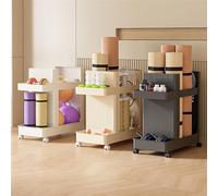 TUPOSTAR 3 Niveaux Organisateur De L'équipement D'entraînement À Domicile pour Les Haltères, Les Kettlebells, Les Rouleaux en Mousse Rack De Rangement De Tapis De Yoga,Beige