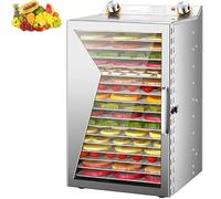 TUPOSTAR DéShydrateur Alimentaire Professionnel, DéShydrateur 18 Plateaux Grande Capacité, SéChoir Industriel 800 W en Acier Inoxydable, pour Fruits, Herbes Aromatiques,Argent,18Tray