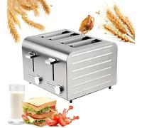 TUPOSTAR Grille-Pain 2/4/6 Tranches en Acier Inoxydable, Fentes Extra Larges De 3,8 Cm, éJection Automatique Et Ramasse-Miettes Amovible, Usage Domestique Et Professionnel,Argent,4 Slices