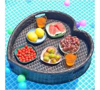 TUPOSTAR Plateau Flottant pour Piscine, Plateau De Service en Forme De CœUr, Plateau De Petit-DéJeuner Flottant en Rotin, pour Jacuzzi, Sources Thermales, FêTes sur Plage,café,60cm