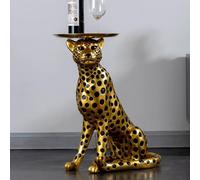 TUPOSTAR Table D'appoint Panthère en Résine Table D'appoint Léopard avec Plateau Table À Boissons,d'or,73x65x39cm