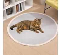 TUPOSTAR Tapis en Corde De Coton pour Chats, Tapis Rond Lavable Style Vintage, RéVersible Tissé Et à Pompons, Doux Et éLéGant Tapis Griffoir pour Chats, pour La Maison,02,100cm
