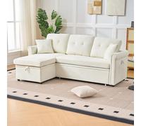 TUPOSTAR U-Shaped Corner Sofa, with Sleeping Function and Storage Box, Large Sofa Bed with Extra Storage Space, Comfortable Couch Made of Velvet Fabric, for Living Room,Blanc,3 Seat