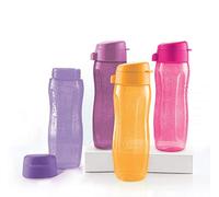 Tupperware Aquaslim Lot de 4 bouteilles d'eau en plastique avec couvercle rabattable Multicolore 500 ml