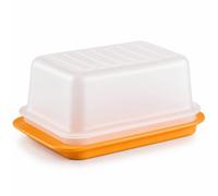 Tupperware Beurrier plastique orange et blanc - boîte à beurre avec couvercle - conservation au réfrigérateur - plateau double face 250 g - compatible lave-vaisselle - 16,5 x 11 x 7 cm