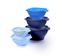 Tupperware Heritage Collection Lot de 10 boîtes de conservation alimentaire en bleu vintage, passent au lave-vaisselle et sans BPA (5 bols, 5 couvercles)