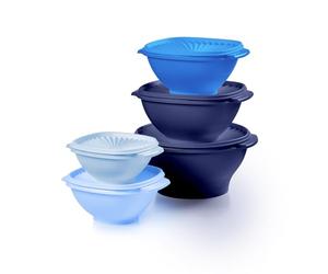Tupperware Heritage Collection Lot de 10 boîtes de conservation alimentaire en bleu vintage, passent au lave-vaisselle et sans BPA (5 bols, 5 couvercles)