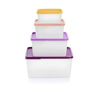 Tupperware Keeptabs Lot de 4 boîtes de rangement empilables pour aliments - Couvercles multicolores, emboîtables, passent au lave-vaisselle et sans BPA
