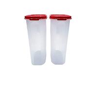 Tupperware Lot de 2 récipients en plastique de forme ovale avec bouchon (2,3 l, rouge et blanc)