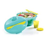 Tupperware Salade on the Go Set Lunch Keeper 16,25 ml, fourchette, couteau et couteau Bleu Vert