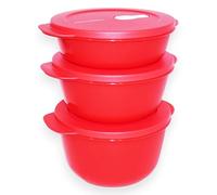 Tupperware - Set de 3 bols micro ondes cristal 4,25, 6,25 et 8,5 tasses - Rouge