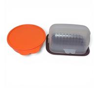 Tupperware Sommer Drops Bol avec couvercle anti-fuite Hitparade Junge Welle Boîte fraîcheur 500 ml 500 ml Boîte de conservation orange + Beurrier cadeau Signoraware Marron