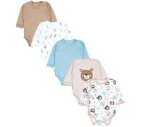 TupTam Body Bébé 5 Pièces - Body Bébé Garçon et Fille Manches Longues, Coton Doux avec Fermeture Latérale, Oursons Feuilles Beige Iceberg, 80