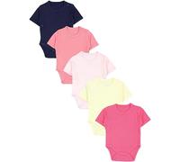 TupTam Body Bébé Fille 5 Pack - Body Bébé Coton Manches Courtes avec Ouverture Frontale et Jolis Motifs, Bleu foncé Rose Rose poudré Jaune pastel Framboise, 68