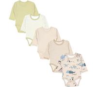 TupTam Body Bébé Garçon - Lot de 5 Bodies Bébé à Manches Longues, Coton OEKO-TEX, Bodies Bébé 0-3 Mois, Dino Sauge Verte Rayures Light Beige, 98