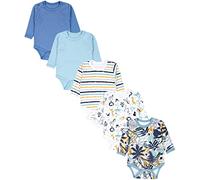 TupTam Body Bébé Garçon - Lot de 5 Bodies Bébé à Manches Longues, Coton OEKO-TEX, Bodies Bébé 0-3 Mois, Koala/Safari/Rayures/Vert menthe/Orange/Bleu, 74