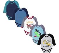 TupTam Body Bébé Garçon - Lot de 5 Bodies Bébé à Manches Longues, Coton OEKO-TEX, Bodies Bébé 0-3 Mois, Pelleteuse Monster Tuck Dino Gris Bleu Vert, 86