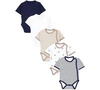 TupTam Body Bébé Garçon - Lot de 5 Bodies Wrap Coton Manches Courtes - Certifié OEKO-TEX, Rayures Beige Rayures Bleu Blanc Étoiles Beige Marine, 74