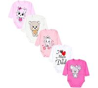 TupTam Body Bébé - Lot de 5 Bodies Bébé 0-3 Mois, Body Bébé Garçon à Boutons Pression, 100% Coton, I love Mum Dad/Blanc/Chat/Souris/Rose/Ours/Ecru, 50