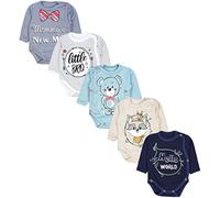 TupTam Body Bébé - Lot de 5 Bodies Bébé 0-3 Mois, Body Bébé Garçon à Boutons Pression, 100% Coton, Little Bro/Bleu/Gris/Ours/Renard/Beige, 56