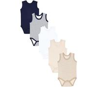 TupTam Body Bébé - Lot de 5 Bodies Bébé Coton Unis, Garçon ou Fille, Certifiés OEKO-TEX, Rayures beige clair bleu foncé, 104
