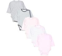 TupTam Body Bébé - Lot de 5 Bodies Bébé Garçon ou Fille à Manches Longues avec Fermeture à Pression, Rayures rose poudré gris clair, 68