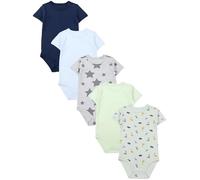 TupTam Body Bébé - Lot de 5 Body Bébé Garçon en Coton - Body Bébé 0-3 Mois Respirants et Pratiques, Dino_vert_Étoiles_bleues, 86