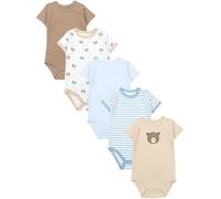 TupTam Body Bébé - Lot de 5 Body Bébé Garçon en Coton - Body Bébé 0-3 Mois Respirants et Pratiques, Oursons Feuilles Beige Iceberg, 80