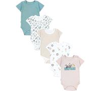 TupTam Body Bébé - Lot de 5 Body Bébé Garçon en Coton - Body Bébé 0-3 Mois Respirants et Pratiques, Safari animalier Feuilles Sauge Beige Rayures, 80