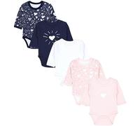 TupTam Body Bébé Manches Longues - 5 Pack Bodies Bébé Fille en Coton Uni - Body Bebe 0-3 Mois et 3-6 Mois, Mélange de cœurs abricot blanc bleu foncé, 104