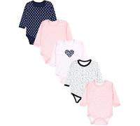 TupTam Body Bébé Manches Longues - 5 Pack Bodies Bébé Fille en Coton Uni - Body Bebe 0-3 Mois et 3-6 Mois, Fleurs bleu foncé coeurs rose clair ours abricot, 110