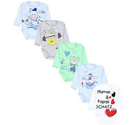 TupTam Body Bébé Manches Longues - 5 Pack Bodies Bébé Garçon et Fille en Coton avec Imprimés d’Animaux, Mamas Papas Schatz/Blanc/Ourson/Bleu/Vert, 98