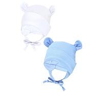 TupTam Bonnet pour Bébé avec Cache-Oreilles, Blanc/Bleu/avec Oreilles, 50-56