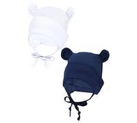 TupTam Bonnet pour Bébé avec Cache-Oreilles, Blanc/Bleu foncé/avec Oreilles, 50-56