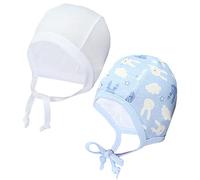 TupTam Bonnet pour Nouveau-né Filles Garçons, avec Cordon, Lot de 2, Lapin Bleu Clair/Blanc, 62-68