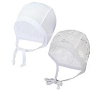 TupTam Bonnet pour Nouveau-né Filles Garçons, avec Cordon, Lot de 2, Lapin Gris/Blanc, 50-56