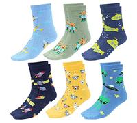 TupTam Chaussettes à Motifs Colorés pour Enfants 6 Paires, Espace/Ours/Avion/Bleu foncé/Bleu/Vert/Jaune, 27-30