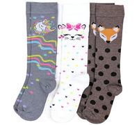 TupTam Chaussettes Hautes pour Filles à Motifs, Lot de 3, Lot de 3: Licorne Grise/Chat Blanc/Faon Marron, 27-30