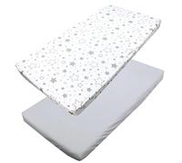 TupTam Draps Housse pour Lit Bébé Enfant Lot de 2, étoiles Gris/Blanc, 60 x 120 cm