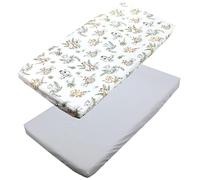 TupTam Draps Housse pour Lit Bébé Enfant Lot de 2, Safari/Lion/Marron/Feuilles/Vert/Gris, 70 x 140 cm