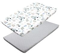 TupTam Draps Housse pour Lit Bébé Enfant Lot de 2, Zoo Bleu/étoiles/Blanc/Gris, 70 x 140 cm