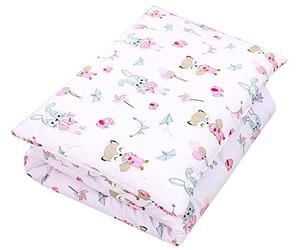 TupTam Enfants Couette à Motifs Set Couverture Toute l'année Couverture Oreiller Plat 2pcs., Renard/Lapin/Rose, 135x100 cm