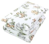 TupTam Enfants Couette à Motifs Set Couverture Toute l'année Couverture Oreiller Plat 2pcs., Safari/Lion/Marron/Feuilles/Vert, 135x100 cm