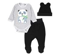 TupTam Ensemble Bébé Body Pantalon Bonnet, Gris Panda/Noir, 56