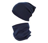 TupTam Ensemble Bonnet Beanie et Écharpe Tube pour Enfants - Chaud et Confortable, Bleu Foncé, 52-56